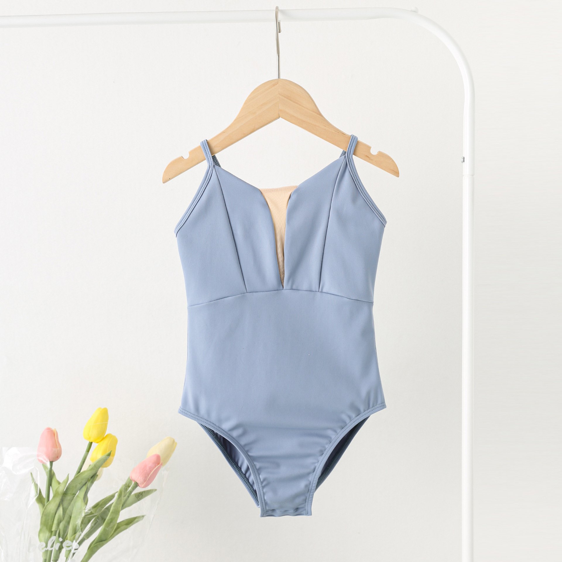 Cotton Spandex Camisole Elastic Fabric Elegant Kids Gymnastics Practice Girls Ballet Leotards Slings Camisole V-neck Jumpsuit