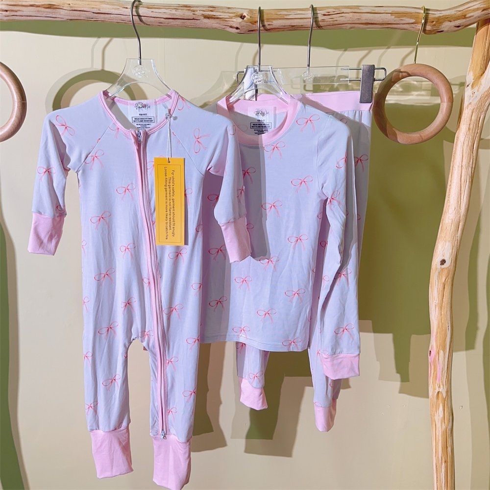 KERUI Kids 2-piece Sleepwear Baby Pajamas Bamboo little Girls BowsOutfits Wholesale Custom Baby Romper Bamboo Pajamas