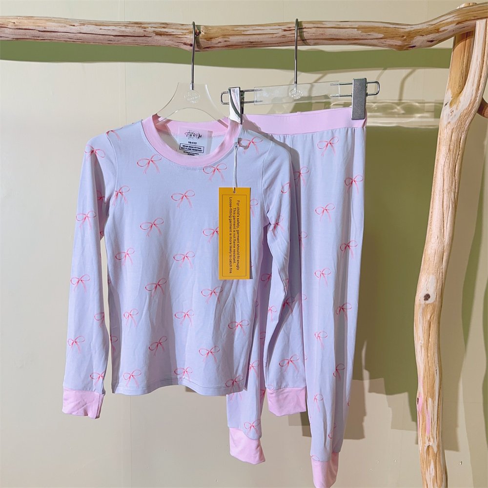 KERUI Kids 2-piece Sleepwear Baby Pajamas Bamboo little Girls BowsOutfits Wholesale Custom Baby Romper Bamboo Pajamas