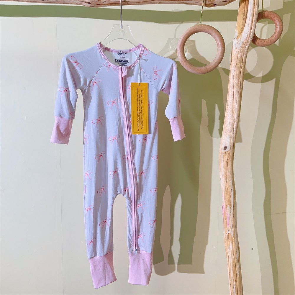 KERUI Kids 2-piece Sleepwear Baby Pajamas Bamboo little Girls BowsOutfits Wholesale Custom Baby Romper Bamboo Pajamas