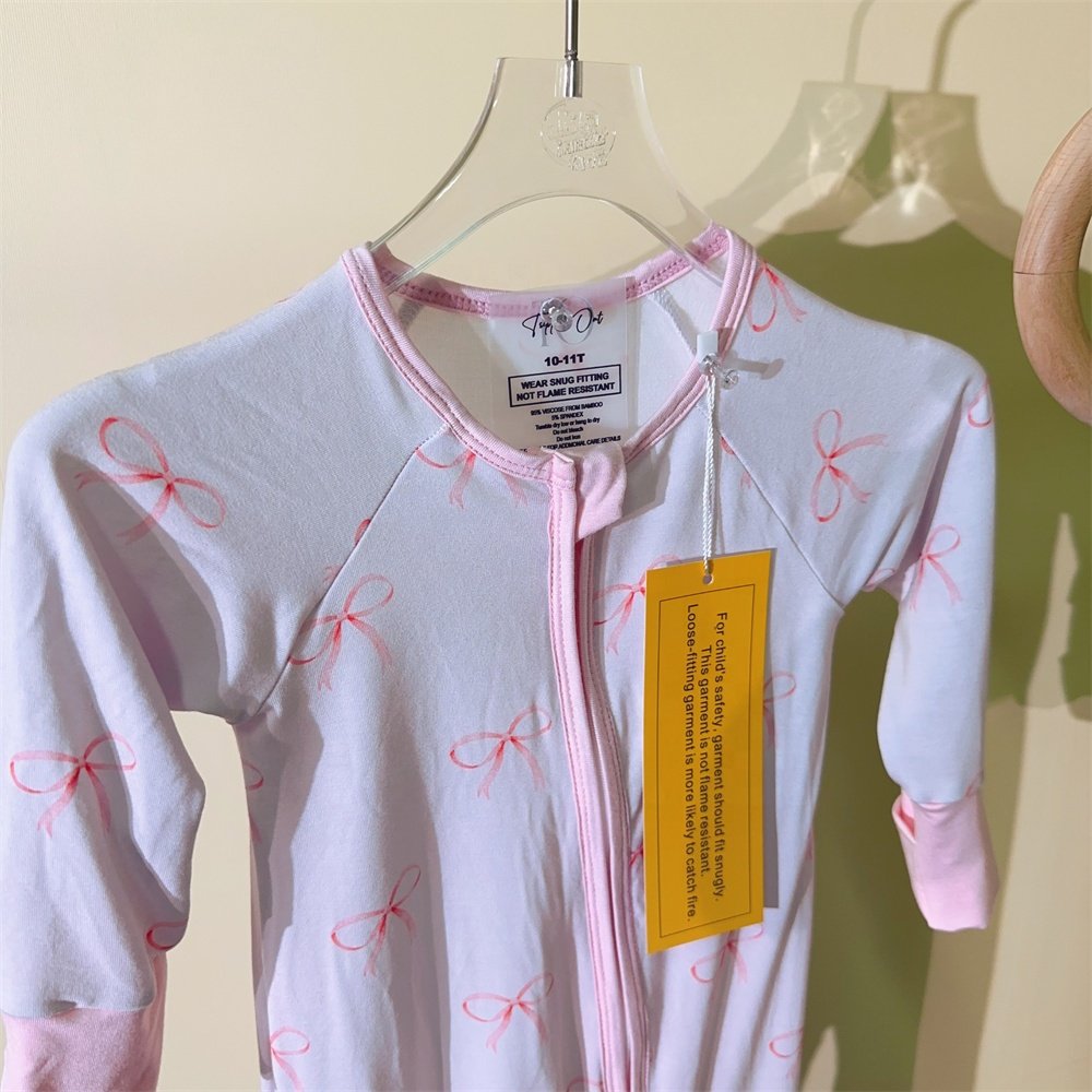 KERUI Kids 2-piece Sleepwear Baby Pajamas Bamboo little Girls BowsOutfits Wholesale Custom Baby Romper Bamboo Pajamas