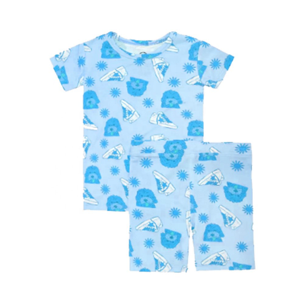 Wholesale Price Best Selling Custom Print Bamboo Pajamas Baby Short Sleeved Romper 95% Bamboo 5% Spandex Dual Zipper Babies