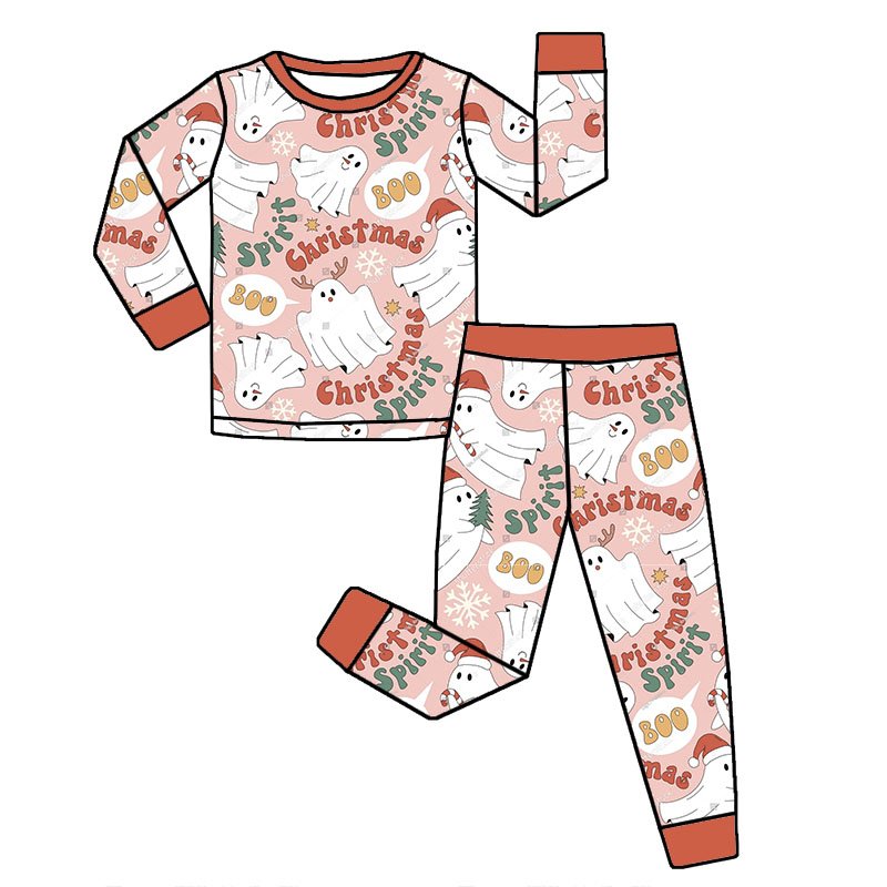New arrival Children clothing 95%Viscose Bamboo 5%spandex Custom Christmas Howdy Retro Vintage Two pieces bamboo pjs sets