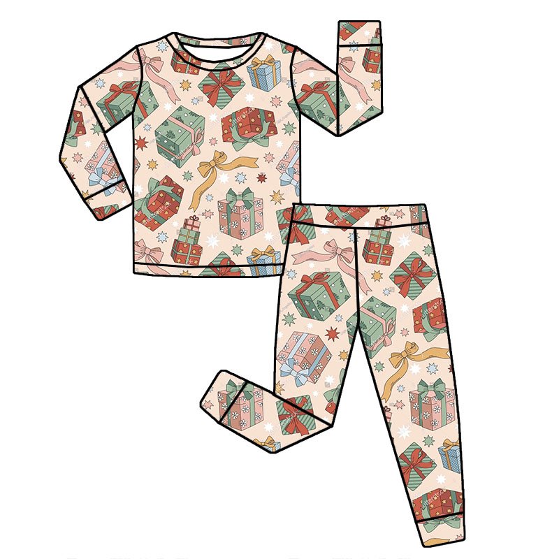 New arrival Children clothing 95%Viscose Bamboo 5%spandex Custom Christmas Howdy Retro Vintage Two pieces bamboo pjs sets
