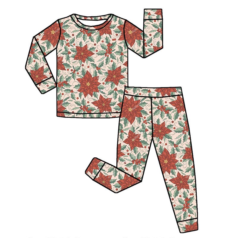 New arrival Children clothing 95%Viscose Bamboo 5%spandex Custom Christmas Howdy Retro Vintage Two pieces bamboo pjs sets
