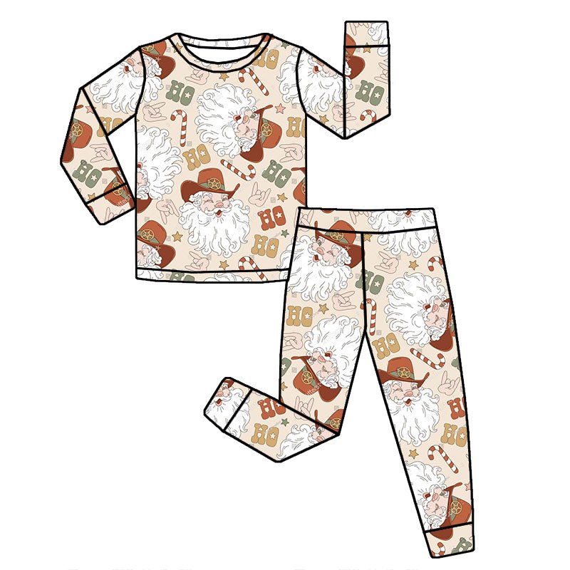 New arrival Children clothing 95%Viscose Bamboo 5%spandex Custom Christmas Howdy Retro Vintage Two pieces bamboo pjs sets