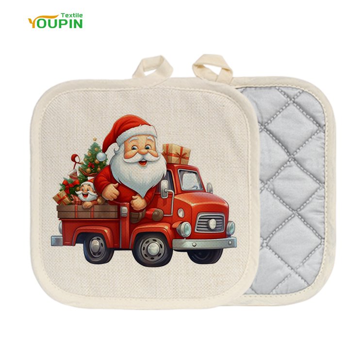 Wholesale 8 Inch 100% Polyester Sublimation Pot Holder Linen Fabric Placemat Sublimation Linen Pot Holders