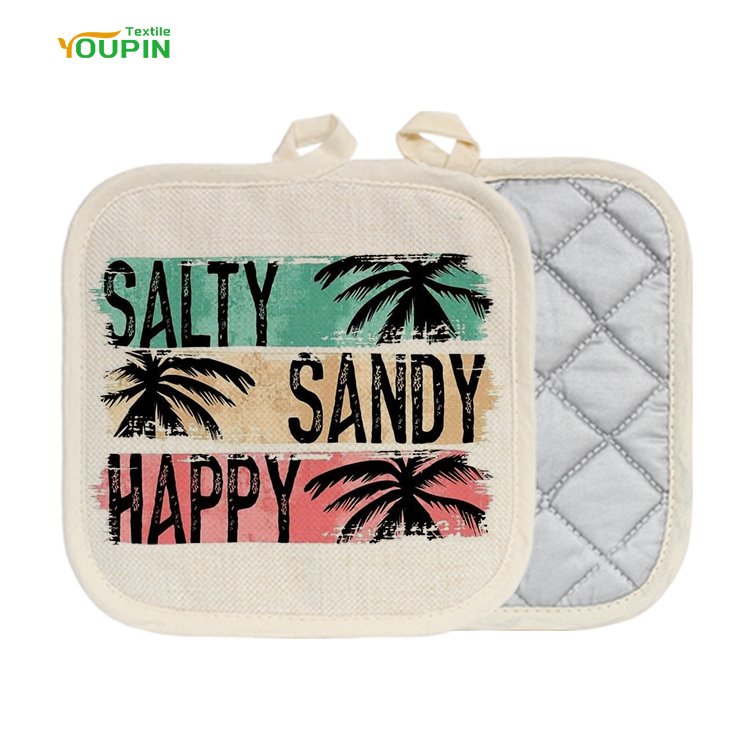 Wholesale 8 Inch 100% Polyester Sublimation Pot Holder Linen Fabric Placemat Sublimation Linen Pot Holders
