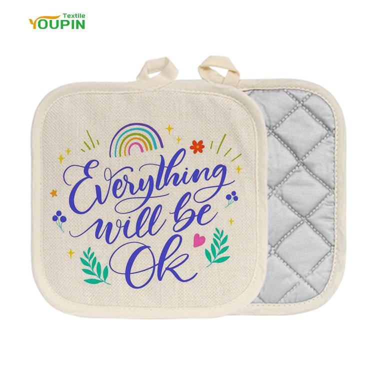 Wholesale 8 Inch 100% Polyester Sublimation Pot Holder Linen Fabric Placemat Sublimation Linen Pot Holders