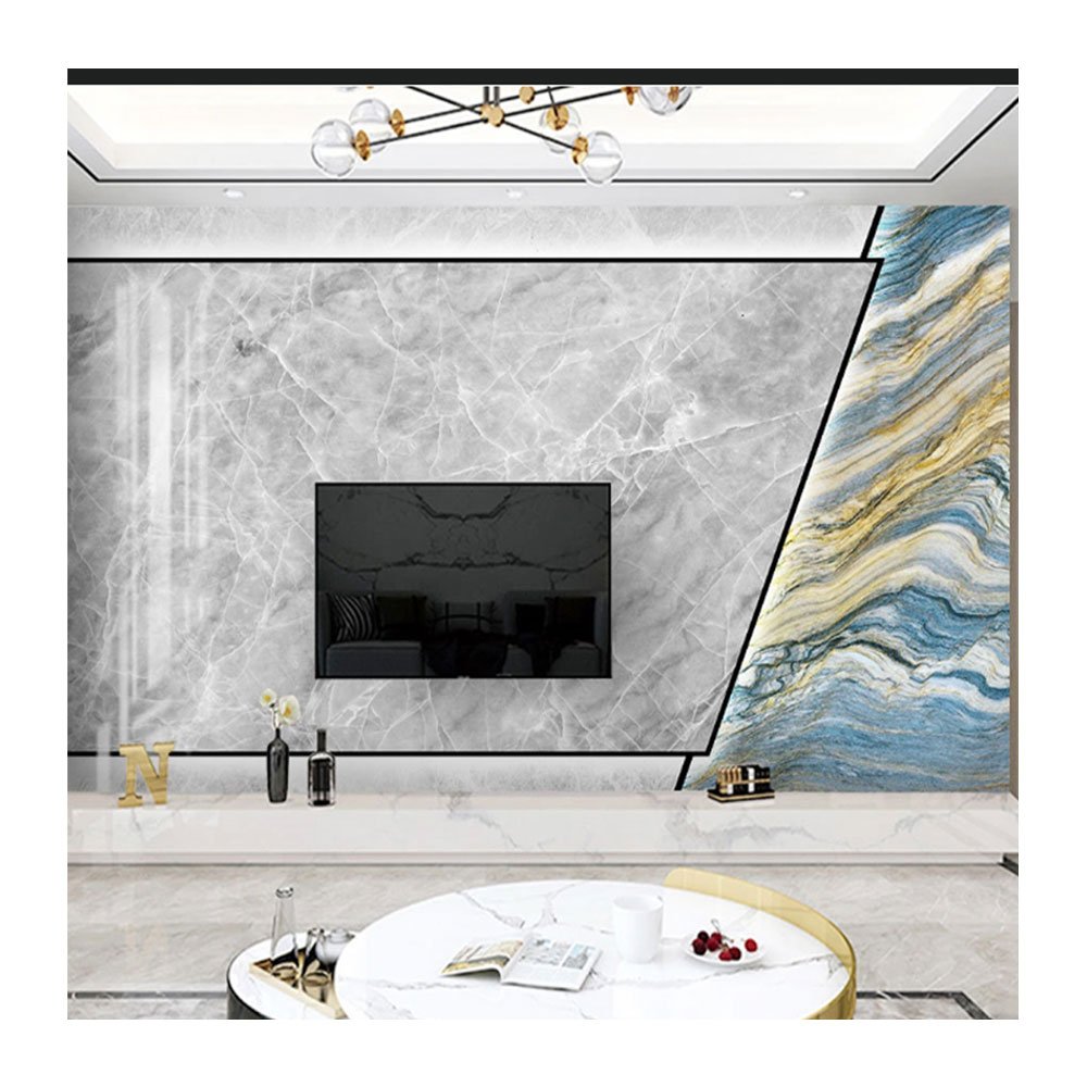 JX Best Selling Luxury Mirror surface WPC Carbon Rock Panels Bamboo Fabric Charcoal Wall Panel High gloss marble Wood Grain