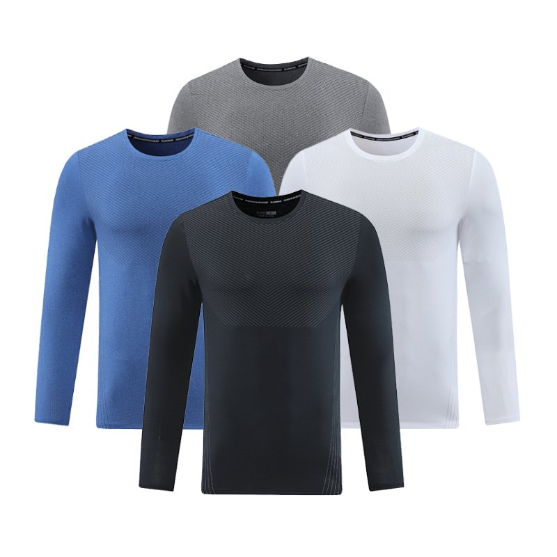 High Quality Men's O-Neck Long Sleeve Gym T-Shirt Custom Stock Polyester Spandex Blank Design Plain Dyed Solid Sporty Boxy Style