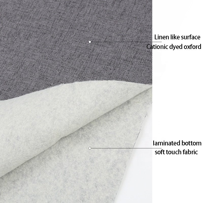 Polyester linenette fabric two tone cationic dyed glue bonded sofa slipcover fabric