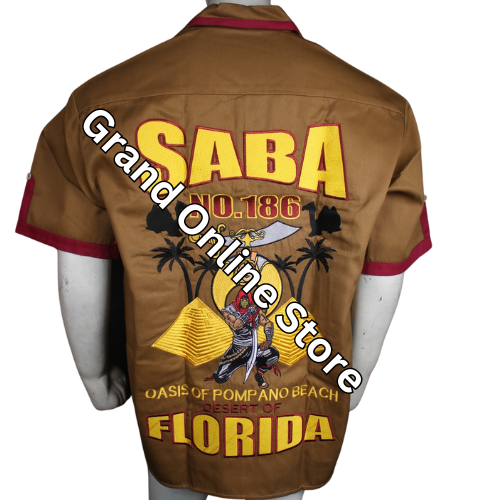 Saba Temple Shriner shirt Cotton Polyester Blend fabric Walking shirt Customized Embroidered Shriner shirt