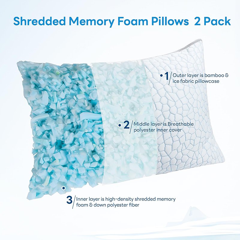 Travel Cervical Neck Roll Shredded Bamboo Memory Foam Cooling Pillow
