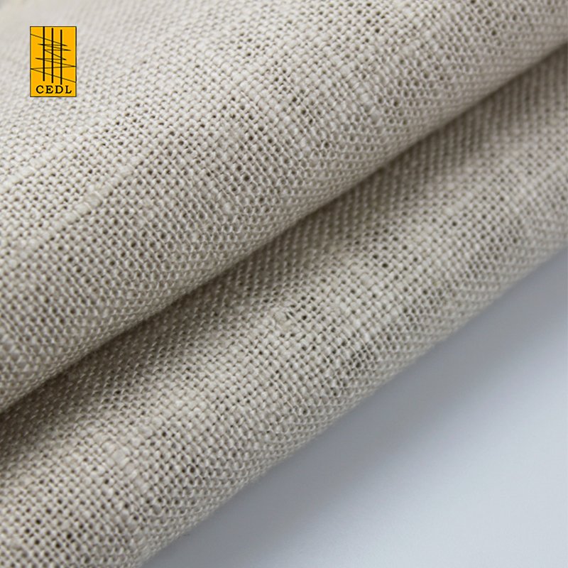 Factory Direct Selling Slub Effect Cotton Linen Blended European Flax & OCS Solid Plain Fabric for Home Textile Curtain