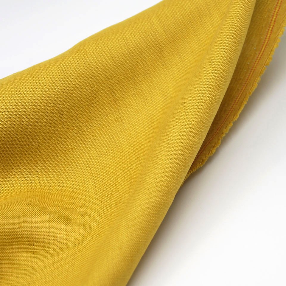 Hot selling high quality pure color woven fabric ready stock 100% flax gold linen fabric for women man garments