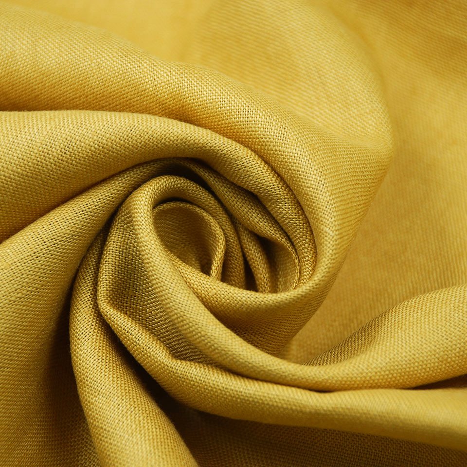 Hot selling high quality pure color woven fabric ready stock 100% flax gold linen fabric for women man garments