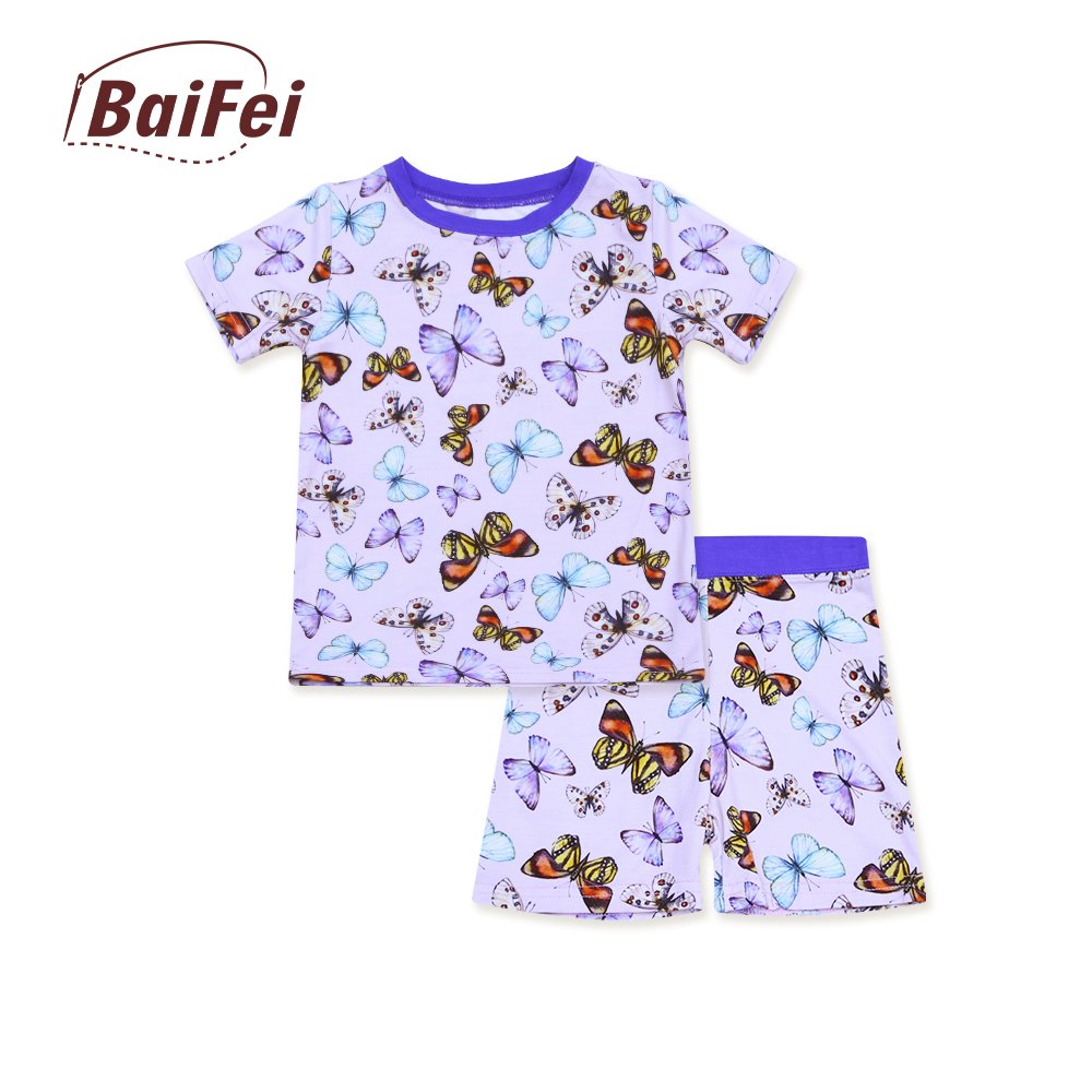 Viscose 2 Pic Set Holiday Cute Baby Sleepwear Short Sleeve Short Pajamas Matching Bamboo Custom Kids Family Custom Printed 2pcs