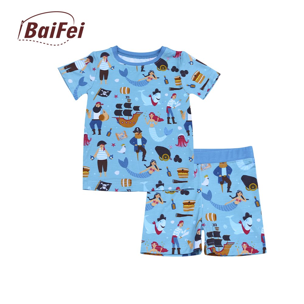 Viscose 2 Pic Set Holiday Cute Baby Sleepwear Short Sleeve Short Pajamas Matching Bamboo Custom Kids Family Custom Printed 2pcs