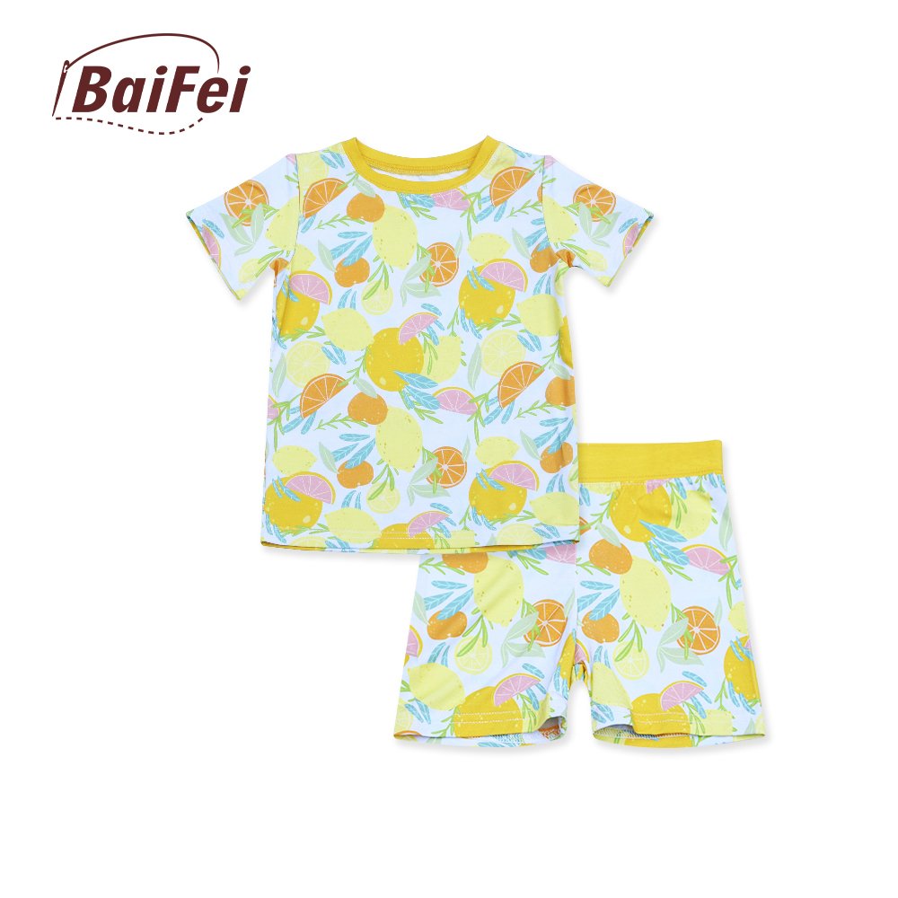 Viscose 2 Pic Set Holiday Cute Baby Sleepwear Short Sleeve Short Pajamas Matching Bamboo Custom Kids Family Custom Printed 2pcs