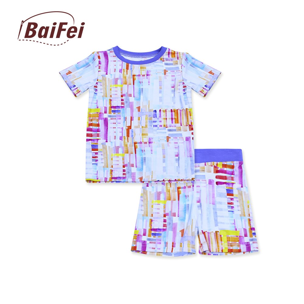 Viscose 2 Pic Set Holiday Cute Baby Sleepwear Short Sleeve Short Pajamas Matching Bamboo Custom Kids Family Custom Printed 2pcs