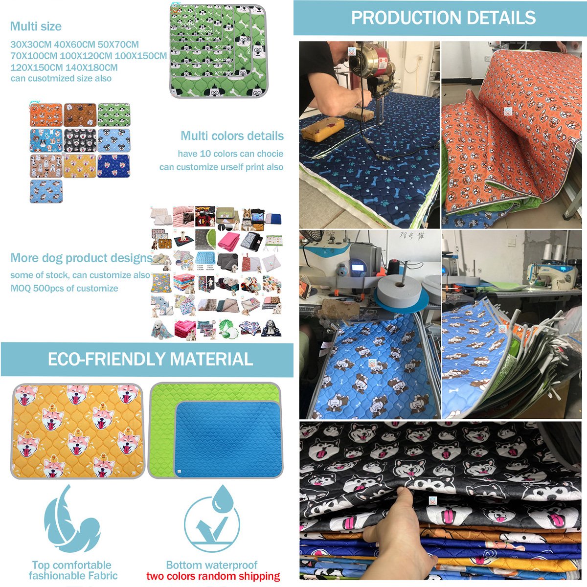 COLLABOR 10 Color Print Stock Reusable Puppy Pee Pad Bamboo Manufacturer Dog Pee And Poo Pads 5 Layer Washable Pee Pad Quick Dry