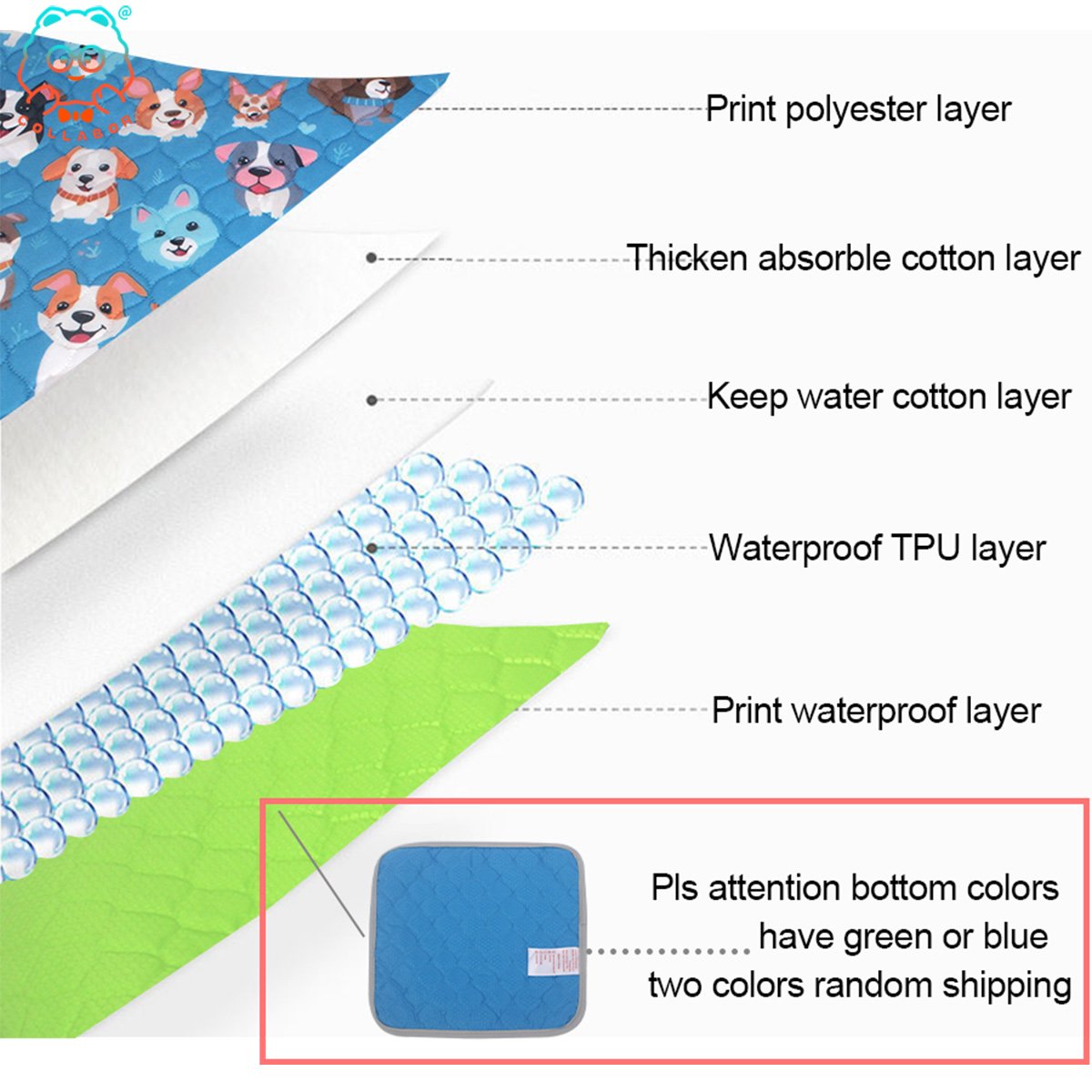 COLLABOR 10 Color Print Stock Reusable Puppy Pee Pad Bamboo Manufacturer Dog Pee And Poo Pads 5 Layer Washable Pee Pad Quick Dry