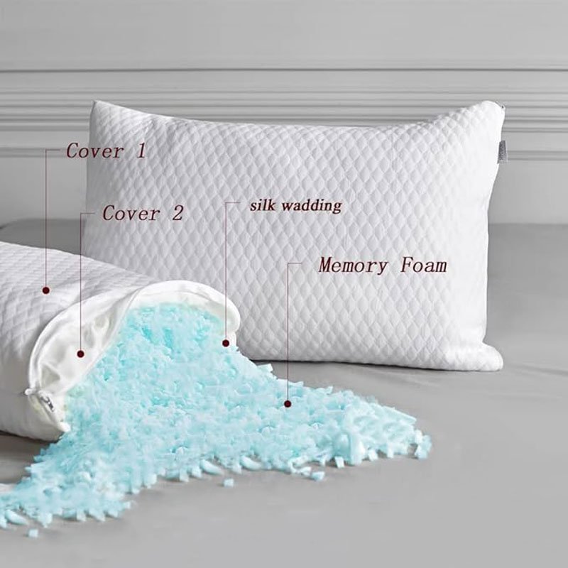 Adjustable height shredded memory foam sponge scrap filler fabric cover pillows