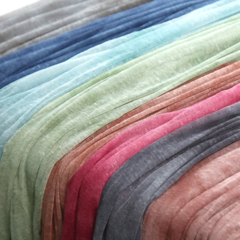 Ultra lightweight stock lot wholesale tie dye multi color natural flax washed women dress soft knitted mesh linen fabric