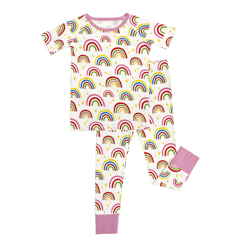 Hot Sale Customized Print Kids Pajamas Organic Bamboo Fiber Short Sleeve Sleepwear Super Soft Two Pieces Children Clothes Set