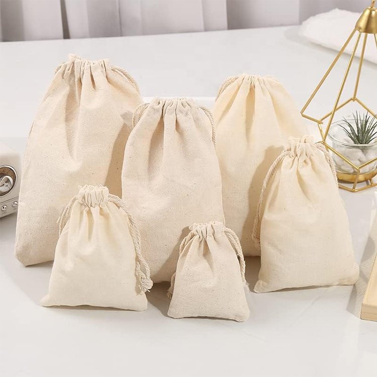 huahao wholesale 100% small large fair trade linen organic custom print muslin cotton canvas drawstring bag white high quality
