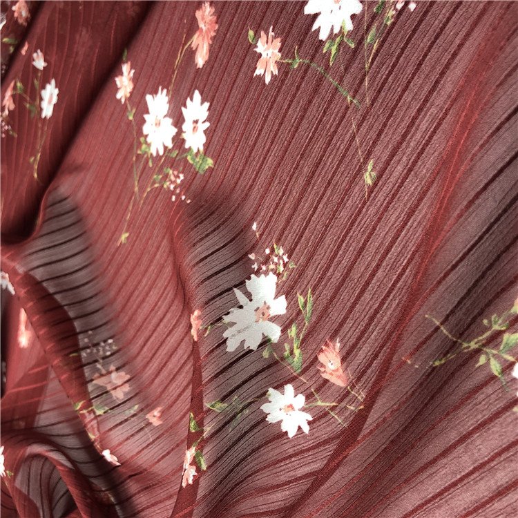NEW FASHION 75D floral printed crinkled stripe Chiffon Fabric 100 polyester crepe printed dress fabric for women clothing