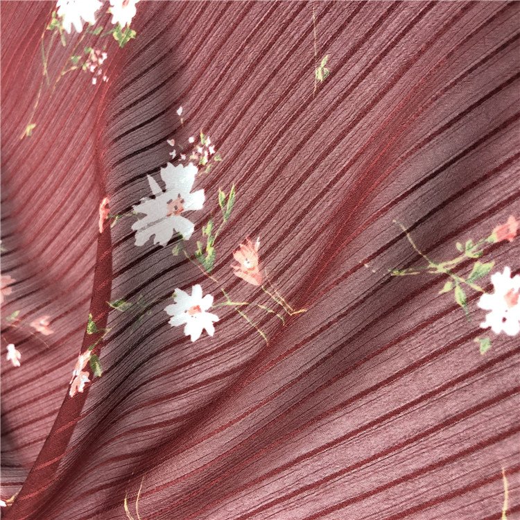 NEW FASHION 75D floral printed crinkled stripe Chiffon Fabric 100 polyester crepe printed dress fabric for women clothing