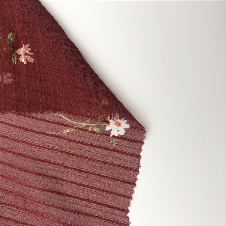NEW FASHION 75D floral printed crinkled stripe Chiffon Fabric 100 polyester crepe printed dress fabric for women clothing