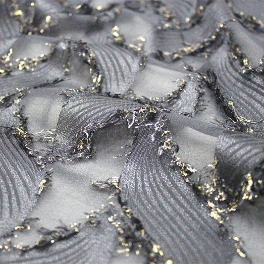 New Arrival Golden Flower Clipped Textile 100% polyester Fabric for Blouse Dresses