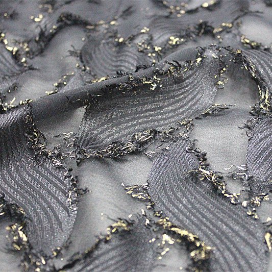 New Arrival Golden Flower Clipped Textile 100% polyester Fabric for Blouse Dresses