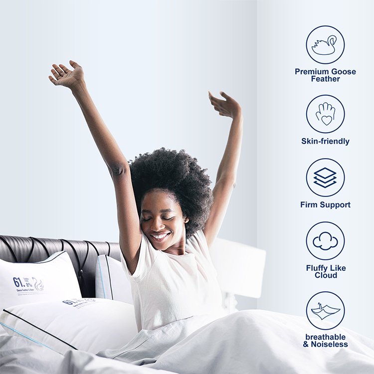 Free Sample Fluffy Bed Pillow Filling Down Alternative with Smooth Polyester Fabric Shell for Back, Stomach or Side Sleepers