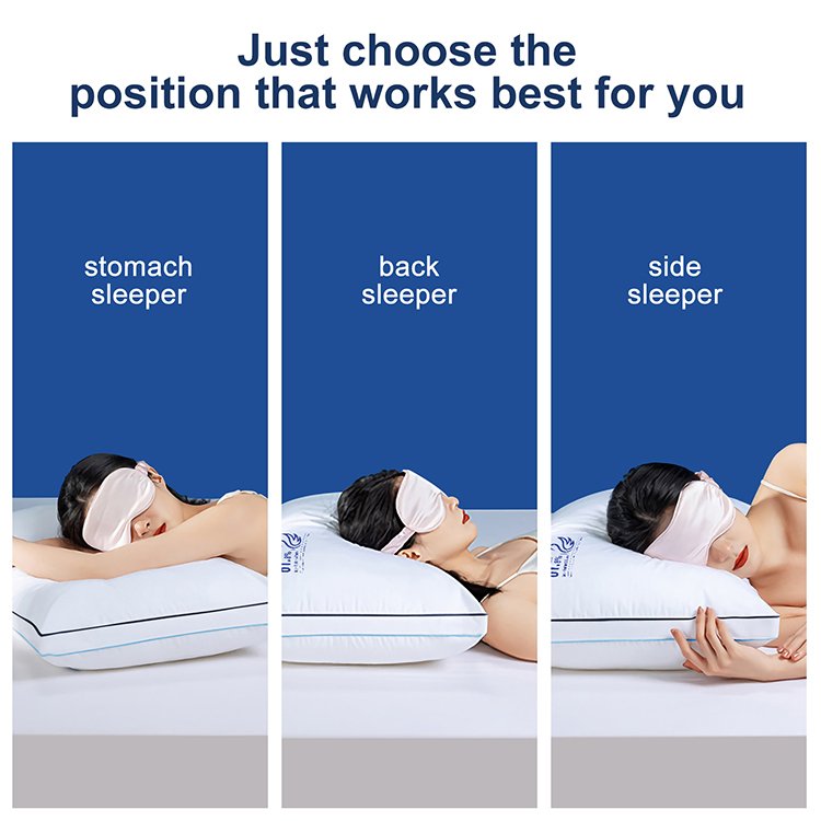 Free Sample Fluffy Bed Pillow Filling Down Alternative with Smooth Polyester Fabric Shell for Back, Stomach or Side Sleepers