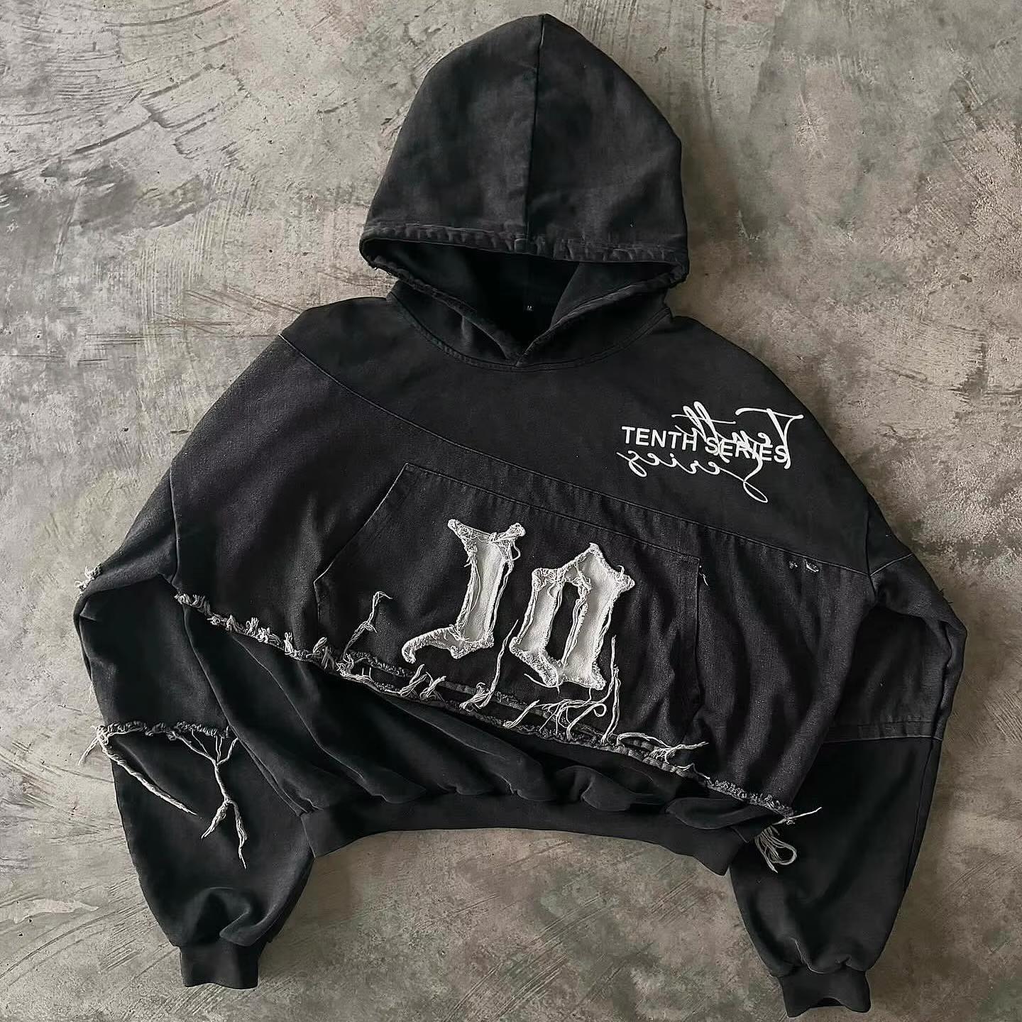 Men's Cropped Boxy Hoodie Puff Printing Rhinestone Embroidery Autumn Distressed Animal Pattern Terry Fabric Screen Hoodie