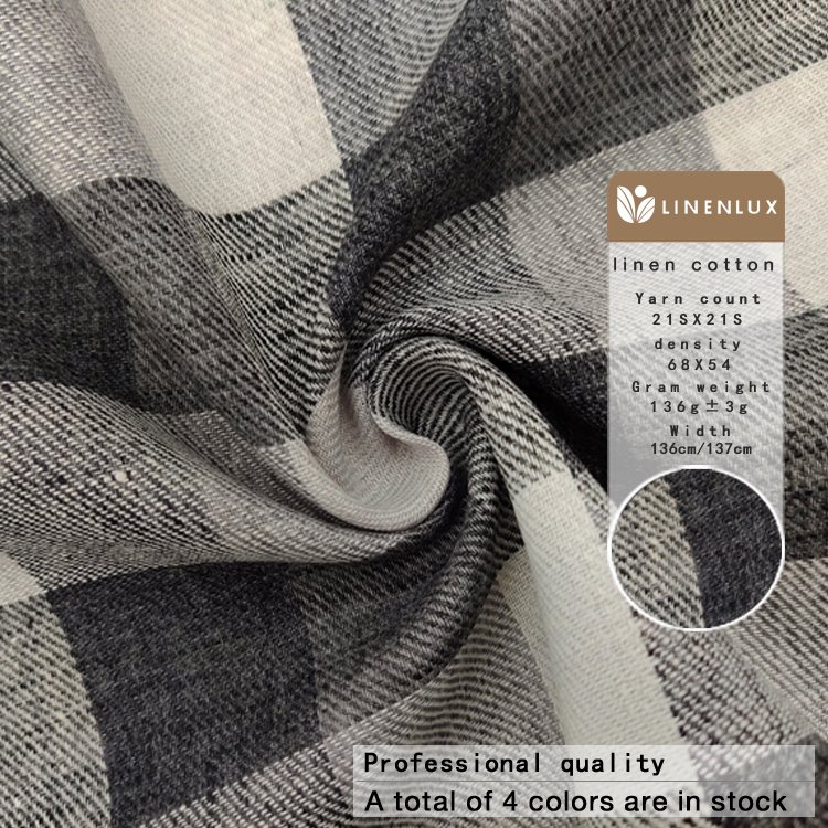 Linen supplier classic twill checked frock garment clothing fabrics linen polyester cotton fabric fashion woven fabric for dress