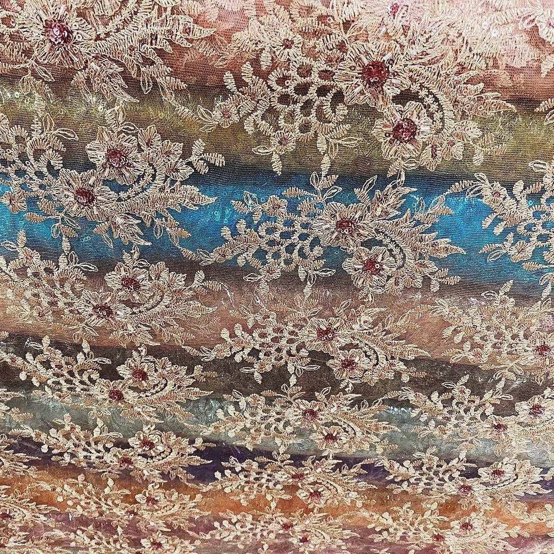 BY KG hot sell stock embroidery fabric 100% polyester fabric different designs