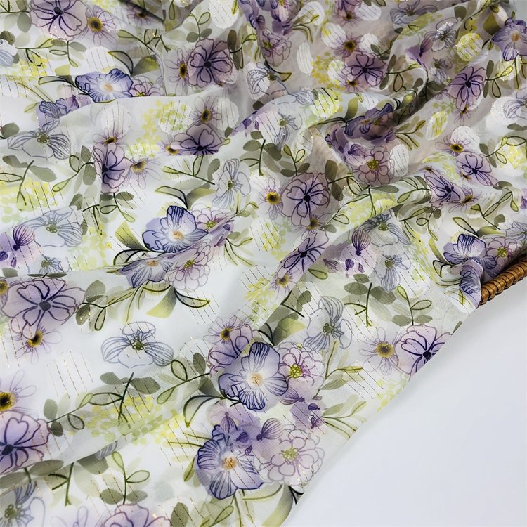 New fashion women's wear print flower polyester metallic luxury jacquard dresses women chiffon