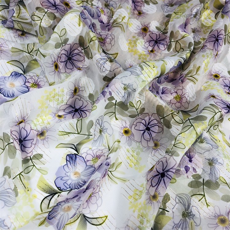 New fashion women's wear print flower polyester metallic luxury jacquard dresses women chiffon