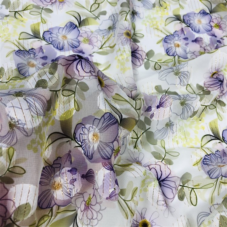 New fashion women's wear print flower polyester metallic luxury jacquard dresses women chiffon