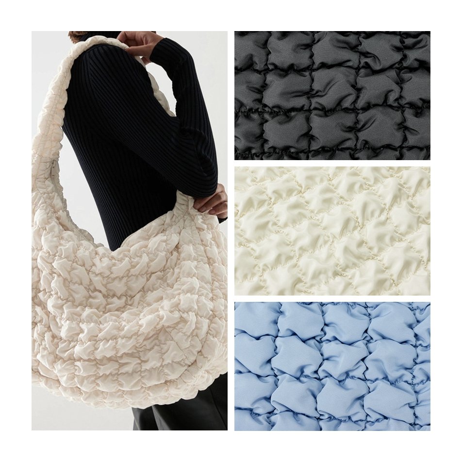 wadding quilted pongee fabric / cotton-padded bags fabric / pleated quilt polyester fabric