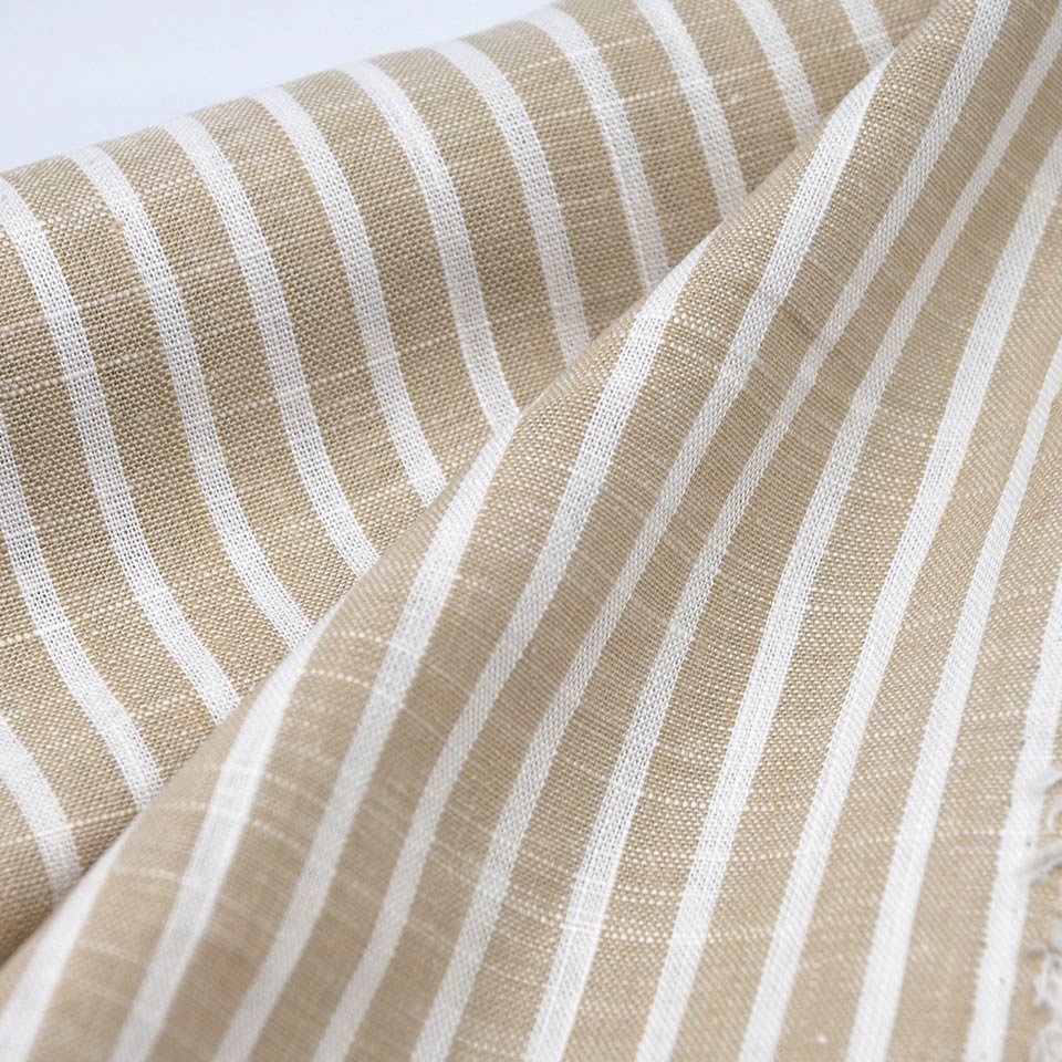 Wholesale european stripe pattern woven 175 gsm lithuanian yarn dyed 70 viscose 30 linen blend fabric for clothing