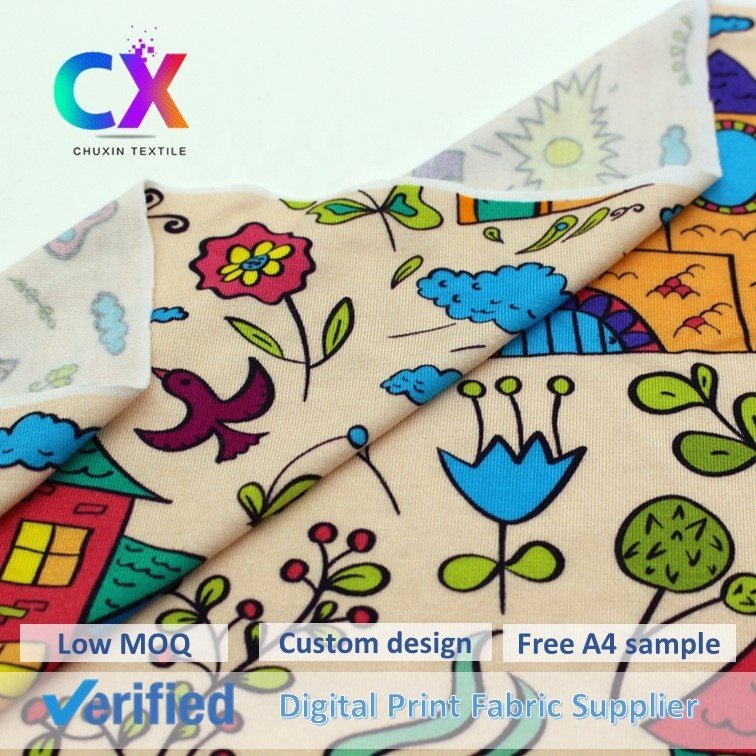 2024 Best seller little cartoon house flower butterfly jersey knit custom digital print bamboo fabric for kids clothes