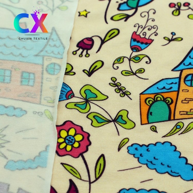 2024 Best seller little cartoon house flower butterfly jersey knit custom digital print bamboo fabric for kids clothes