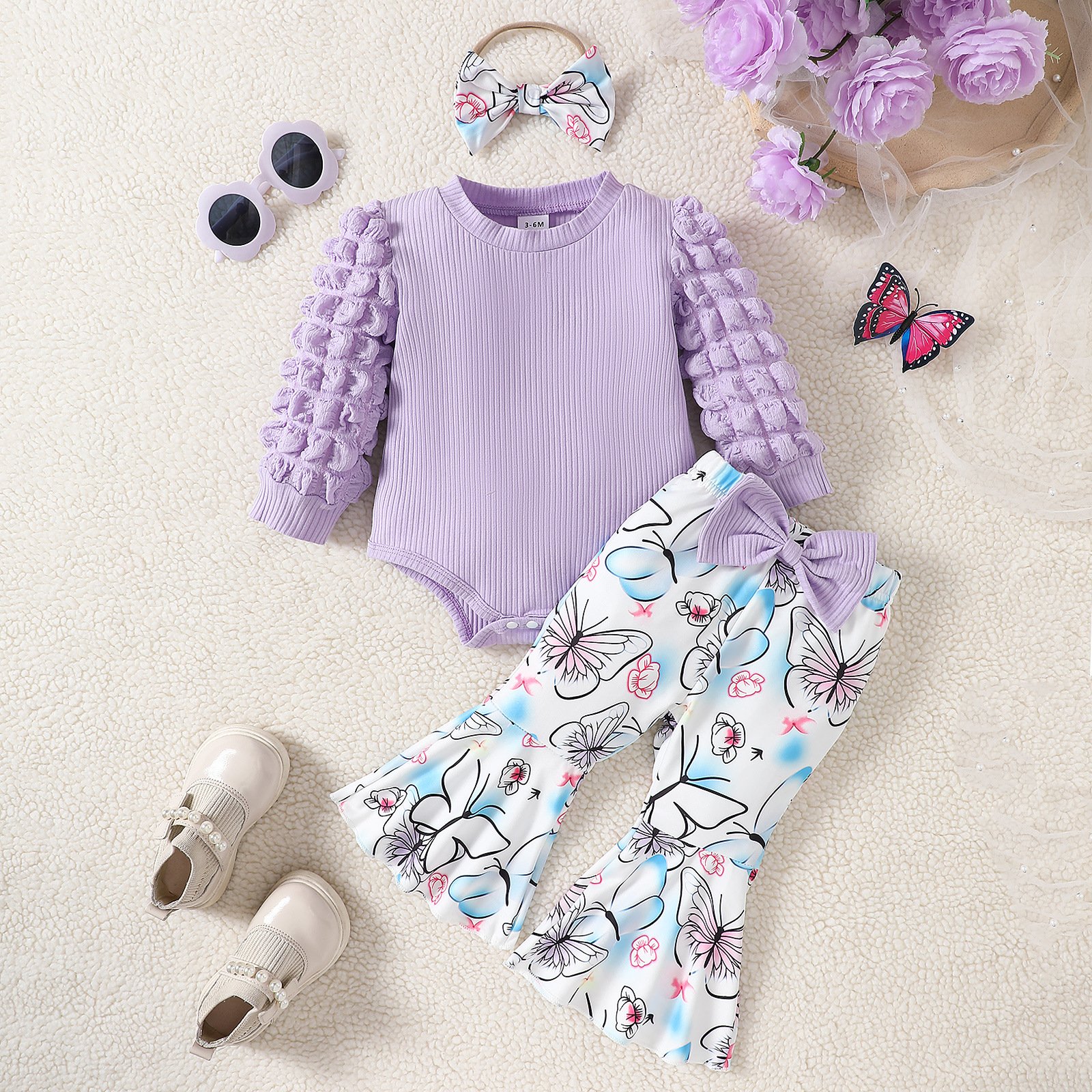Customized Christmas day and thanksgiving day 3-Piece Baby Girls' Casual Solid Style Clothing Set Romper Shorts Bowknot Headband
