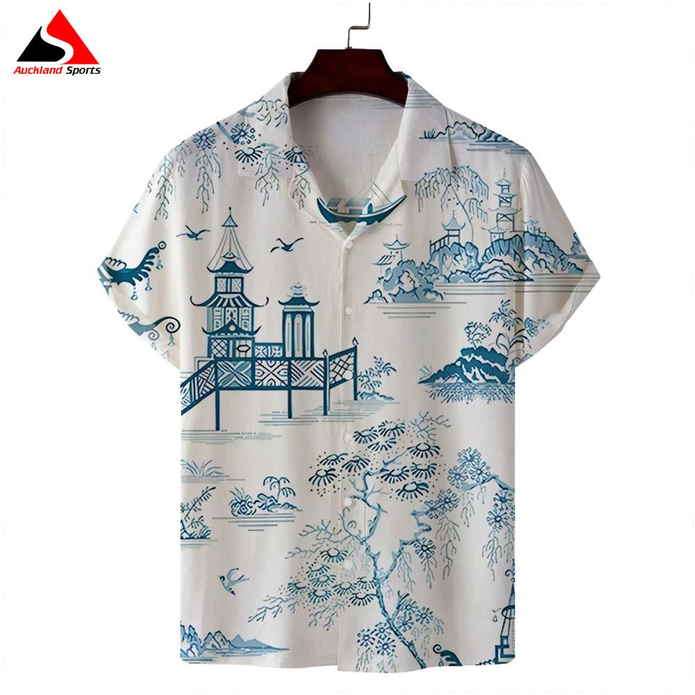 Customized Men Loose Breathable Shirts Men Fashion Printed Beach Wear Top Single Breasted Cuban Collar Holiday Shirt